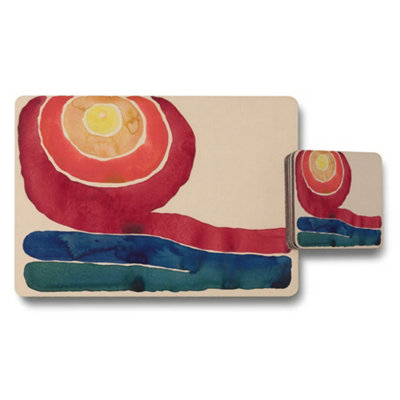 B&Q -  Placemat And Coaster Set Abstract Watercolor Multicolor Dining Decor