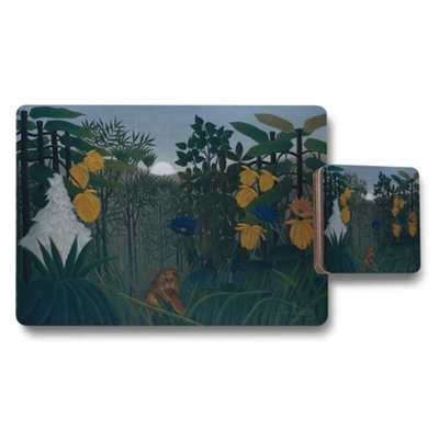 B&Q -  Jungle Scene Placemat And Coaster Set With Lion Artwork