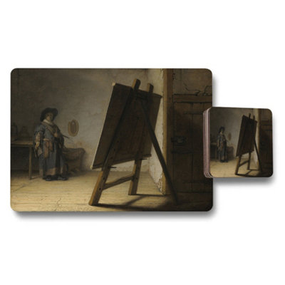 B&Q -  Vintage Artist In Studio Painting Placemat And Coaster Set