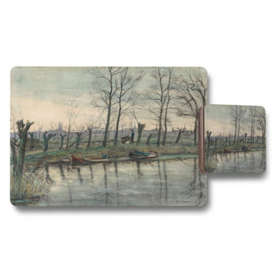 Benjamin Tate Design Riverbank Landscape Placemat And Coaster Set With Trees And Water from B&Q