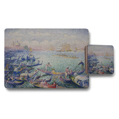 Benjamin Tate Design Impressionist Seascape Placemat And Coaster Set For Home Decor