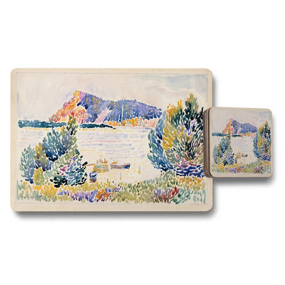 Benjamin Tate Design Impressionist Landscape Placemat And Coaster Set Lake View Art from B&Q