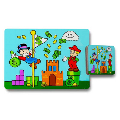 B&Q -  Kids Placemat And Coaster Set Cartoon Money Castle Theme