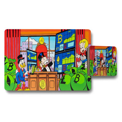 B&Q -  Bitcoin Themed Placemat And Coaster Set With Cartoon Characters