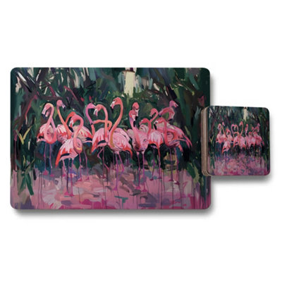 Benjamin Tate Design Flamingo Themed Placemat And Coaster Set For Dining Table from B&Q