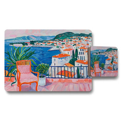 B&Q -  Coastal Town Scene Placemats And Coasters Set For Dining