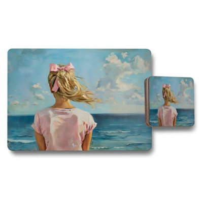 B&Q -  Beach Portrait Of Woman By The Sea Placemat And Coaster Set