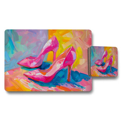B&Q -  Abstract High Heel Shoes Placemat And Coaster Set In Vibrant Colors