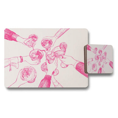 B&Q -  Pink Drink Toast Placemats And Coasters Set For Tables