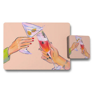 B&Q -  Cocktail Glasses Clinking Placemats And Coaster Set Art Print