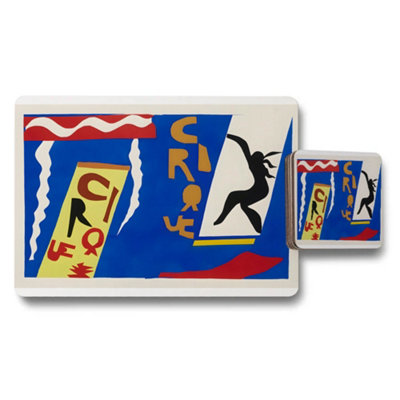 B&Q -  Abstract Art Placemat And Coaster Set With Colorful Silhouette Design