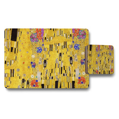 B&Q -  Gold Klimt Inspired Placemat And Coaster Set For Dining Table