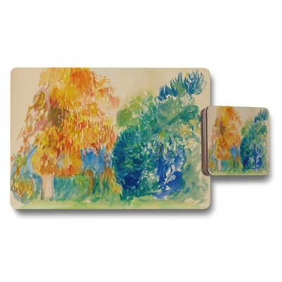 Benjamin Tate Design Colorful Abstract Tree Placemat And Coaster Set For Dining from B&Q