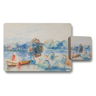 B&Q -  Watercolor Boat Scene Placemats And Coaster Set Home Decor