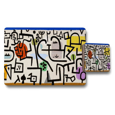 B&Q -  Abstract Doodle Placemat And Coaster Set Colorful Modern Art Design
