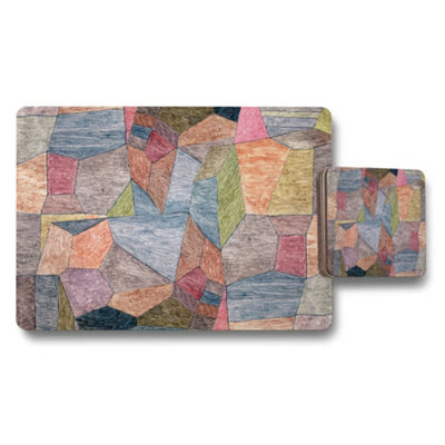 B&Q -  Abstract Geometric Mosaic Placemat And Coaster Set Premium