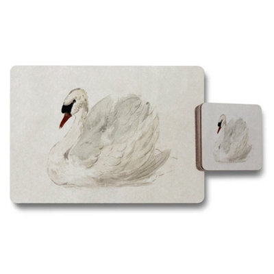 B&Q -  Swan Watercolor Placemats And Coaster Set For Elegant Dining