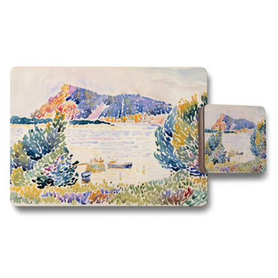 Benjamin Tate Design Impressionist Lake Landscape Placemats And Coasters Set With Boats from B&Q