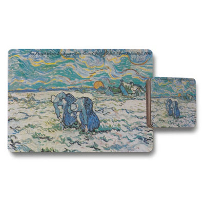 B&Q -  Two Peasant Women Digging In Snow Covered Field Sunset Placemats Coaster Set