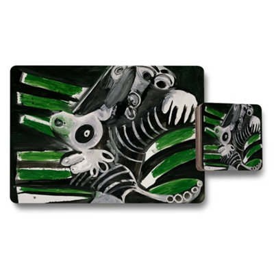 Benjamin Tate Design Abstract Skeleton Creature Placemat And Coaster Set With Green Accents from B&Q