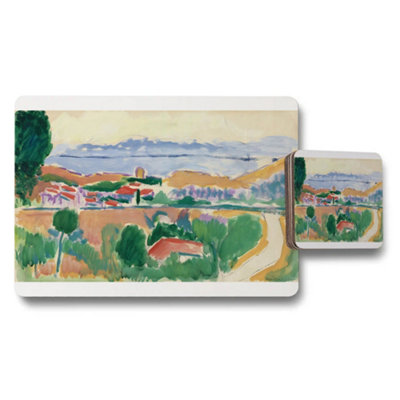 Benjamin Tate Design Landscape Placemats And Coaster Set With Colorful Village Scene Artwork from B&Q