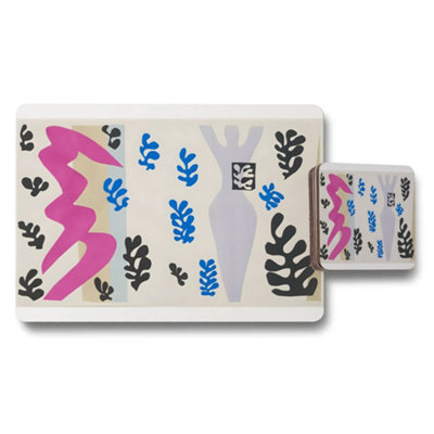 B&Q -  Abstract Placemat And Coaster Set With Colorful Botanical Motifs