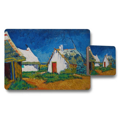 Benjamin Tate Design Impressionist Village Placemats And Coaster Set With Thatched Roof Cottages from B&Q