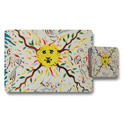 B&Q -  Colorful Sun Face Abstract Placemats And Coaster Set For Dining