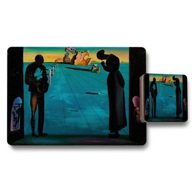 B&Q -  Surreal Art Placemat And Coaster Set With Abstract Landscape Design
