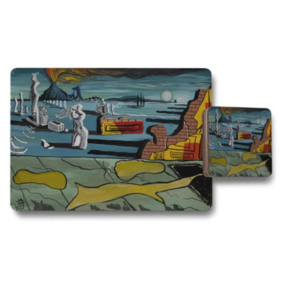 Benjamin Tate Design Abstract Coastal Landscape Placemats And Coaster Set from B&Q