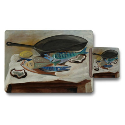 B&Q -  Fish Themed Placemats And Coasters Set Artwork For Kitchen Decor