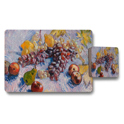 B&Q -  Grapes Still Life Placemats Coaster Set Featuring Impressionist Artwork