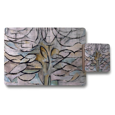 B&Q -  Abstract Floral Placemat And Coaster Set With Soft Pastel Artwork