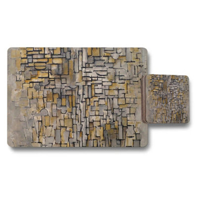Benjamin Tate Design Stone Mosaic Placemats And Coaster Set Abstract Brick Pattern from B&Q