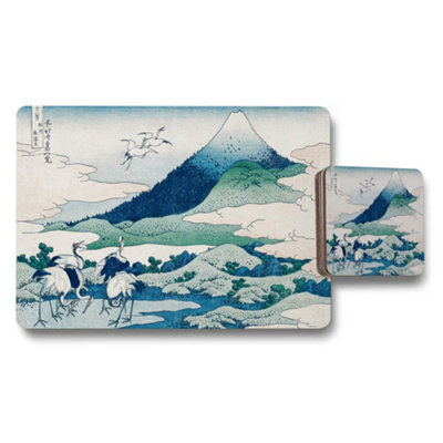 Benjamin Tate Design Placemat And Coaster Set With Mount Fuji Landscape And Cranes from B&Q
