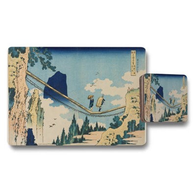 B&Q -  Traditional Japanese Ukiyoe Bridge Scene Placemat And Coaster Set