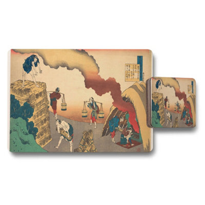 B&Q -  Japanese Ukiyoe Woodblock Art Placemat And Coaster Set