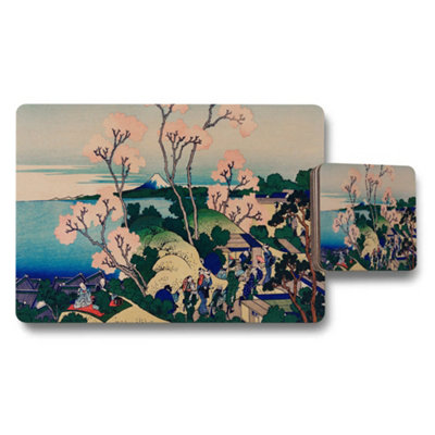 B&Q -  Japanese Art Landscape Placemat And Coaster Set With Cherry Blossoms