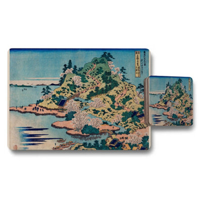 Benjamin Tate Design Placemat Coaster Set With Japanese Island Landscape Print from B&Q