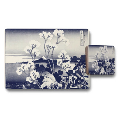 Benjamin Tate Design Blue And White Japanese Landscape Placemat And Coaster Set from B&Q