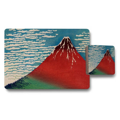 B&Q -  Mountain Landscape Placemat And Coaster Set With Vintage Artwork