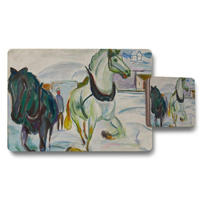 B&Q -  Horse Painting Placemats And Coasters Set Abstract Equine Art