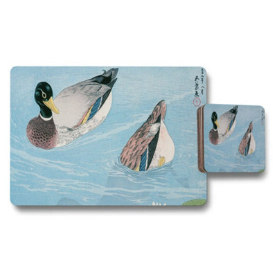B&Q -  Duck Themed Placemat And Coaster Set With Water Scene Artwork