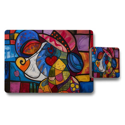 B&Q -  Abstract Colorful Geometric Art Placemat And Coaster Set