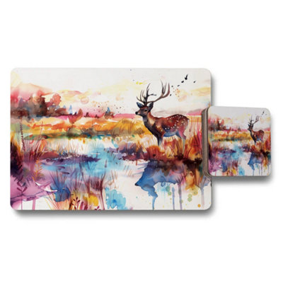 B&Q -  Watercolor Deer Placemats And Coaster Set For Dining Table Decor