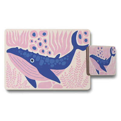 B&Q -  Whale Themed Placemat And Coaster Set Pink Ocean Design