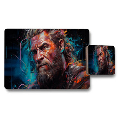 B&Q -  Abstract Warrior Portrait Placemat And Coaster Set Premium