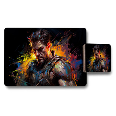 B&Q -  Warrior Art Placemat And Coaster Set With Abstract Paint Splash