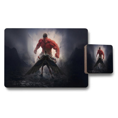 B&Q -  Epic Hulk Battle Placemats And Coaster Set With Dramatic Artwork