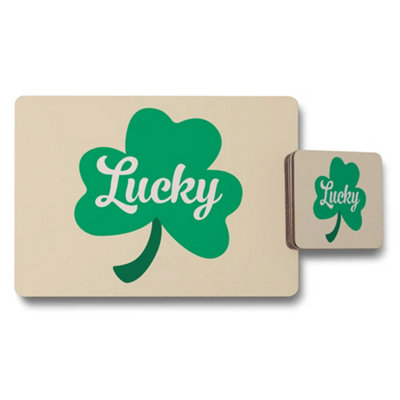 B&Q -  Lucky Clover Placemat And Coaster Set With Green Shamrock Design